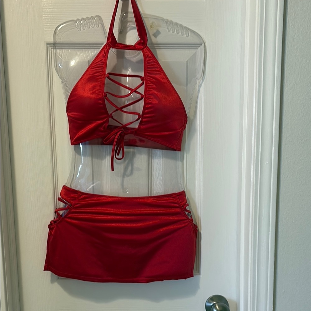 Feelings Red Top, Skirt & Panty Set